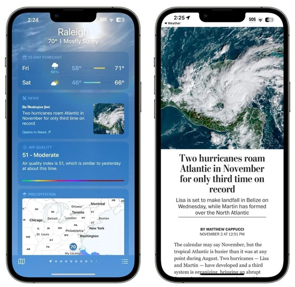 瑞溪镇苹果14维修分享iPhone 14手机如何看天气时顺带看新闻 