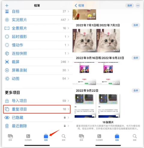 瑞溪镇苹果手机维修分享iOS 16 中相册重复项目功能使用方法 