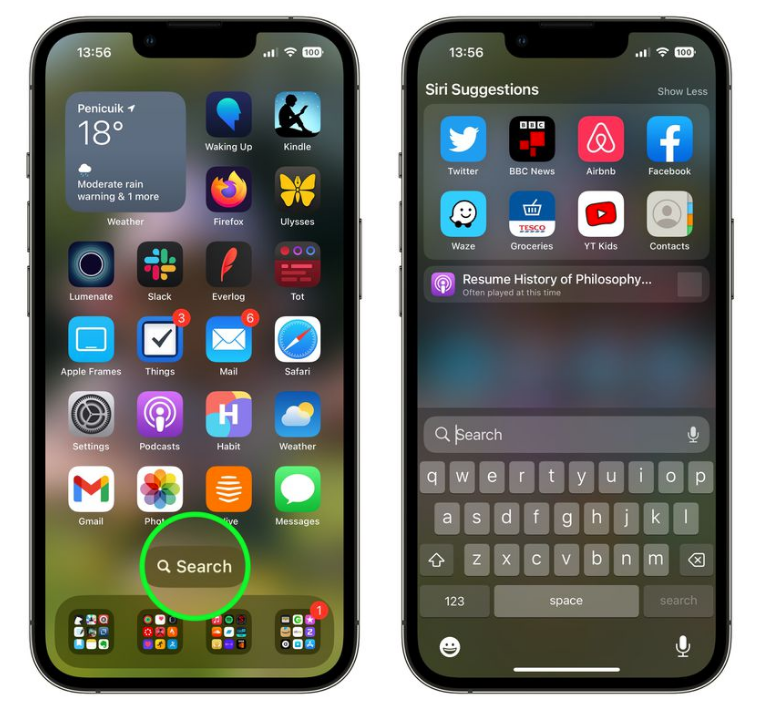 瑞溪镇苹果手机维修分享升级到 iOS 16 后，如何删除主屏幕上的搜索按钮 